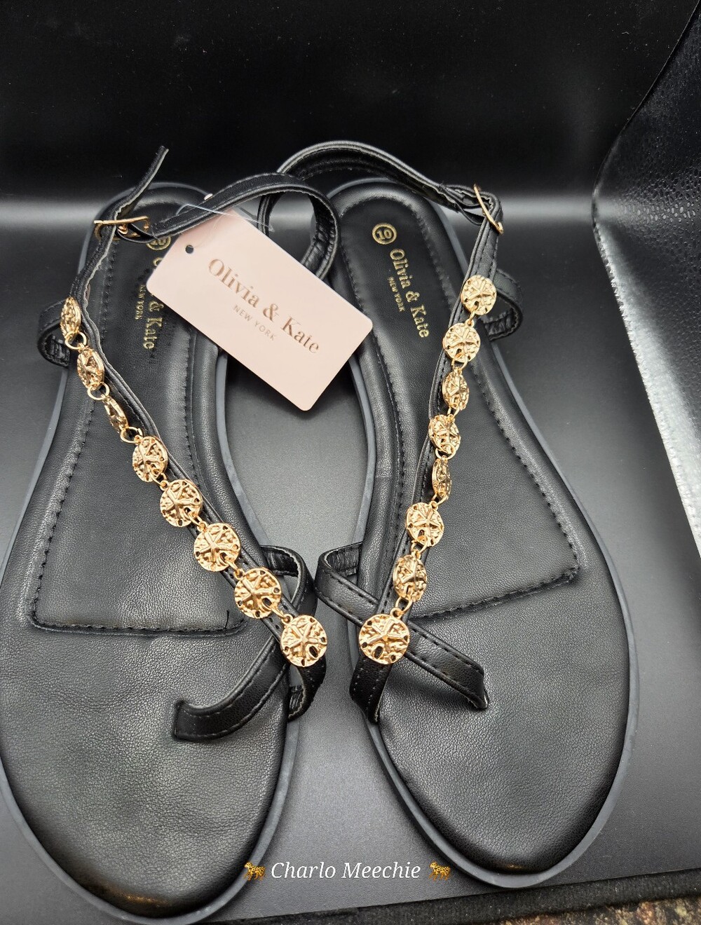 Olivia & Kate New York "Oatly" Sand Dollar Embellished Flat Sandals Nwt